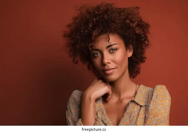 Portrait of a Beautiful Woman with Curly Hair