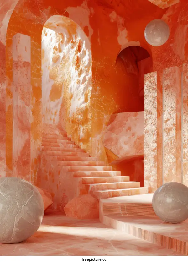 Abstract Coral Stairway Interior Design