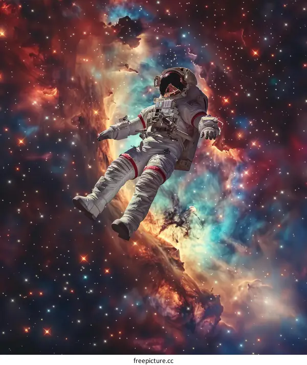 Astronaut in Cosmic Nebula with Glittering Stars