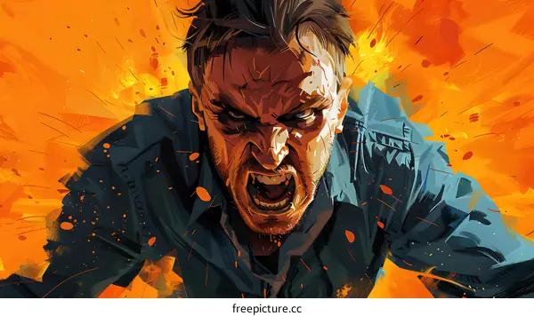 Angry Man with Fire Background Illustration
