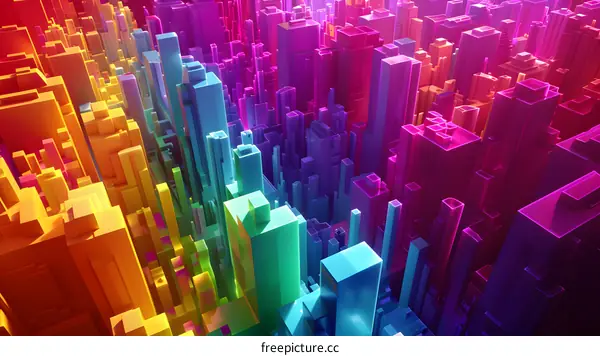 Abstract Colorful Rainbow Geometric Cityscape Illustration