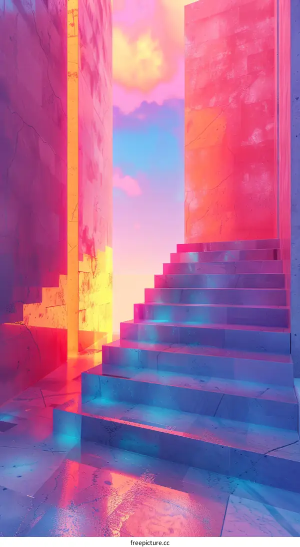 An illustration of a staircase leading up to a bright sky