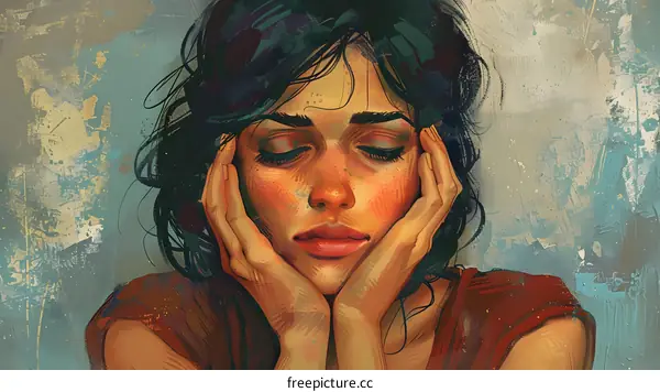 A beautiful painting of a pensive woman