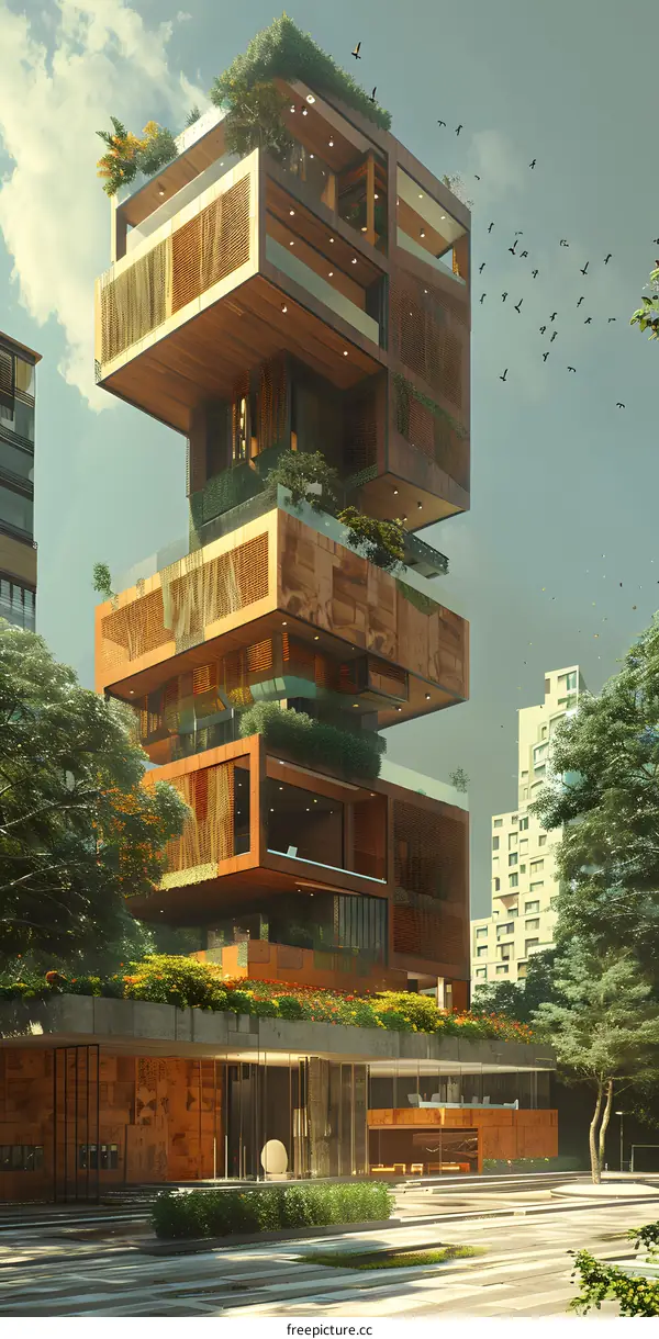 Modern Architecture Building With Green Plants And Trees