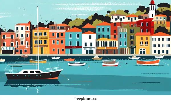 Colorful Buildings by the Sea With Boats