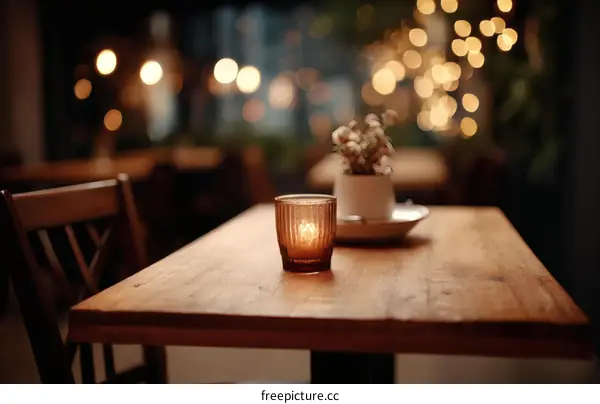 Warm Restaurant Table Setting with Candlelight