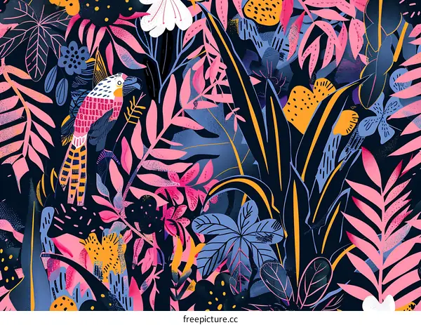 Tropical Seamless Pattern With Colorful Parrot