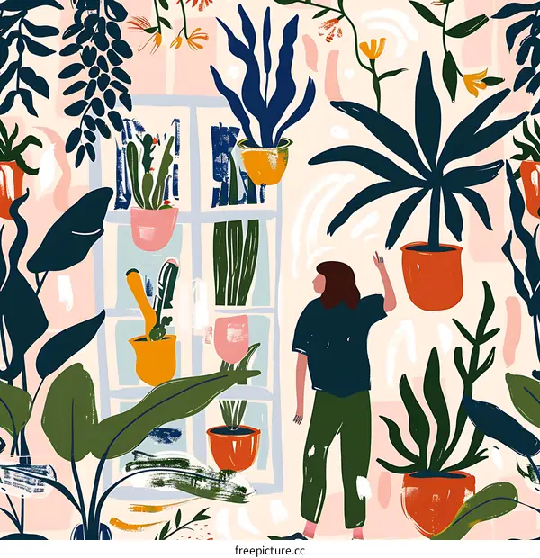 Woman Surrounded by Plants in a Greenhouse