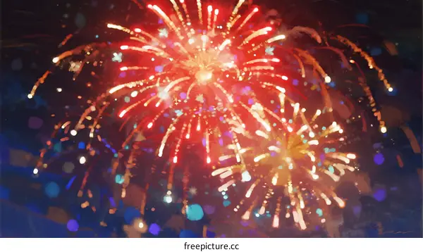 Colorful Fireworks Display in Night Sky with Bright Explosions