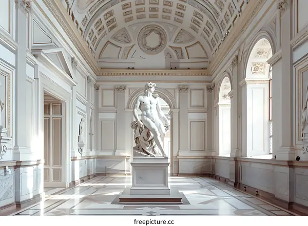 Marble Statue of a Man in a Grand Hall