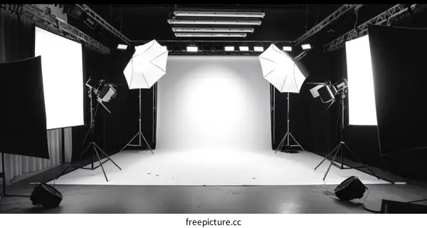 Professional Photography Studio Setup with Lights and Backdrop