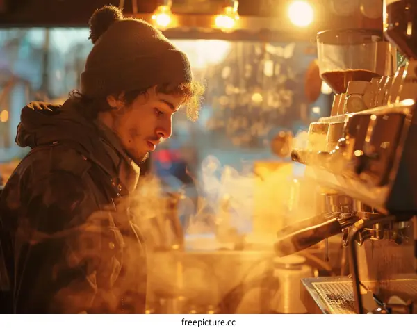Barista making coffee with a coffee machine