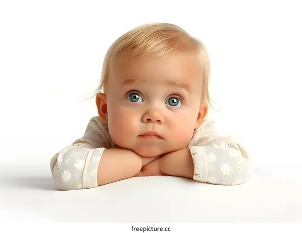 Portrait of a cute baby girl with blond hair and blue eyes