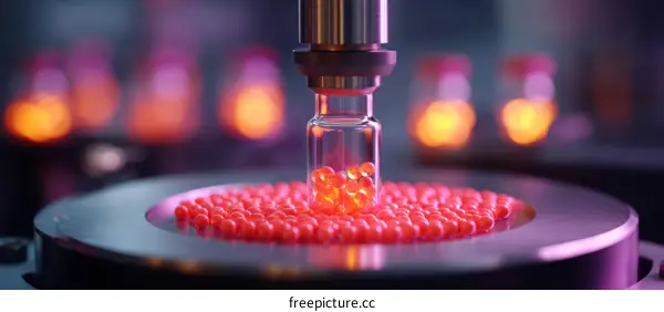 Pharmaceutical Production Line Filling Small Orange Pellets