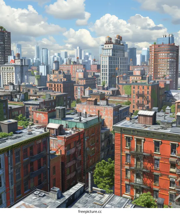 Urban Cityscape Illustration with Old Buildings