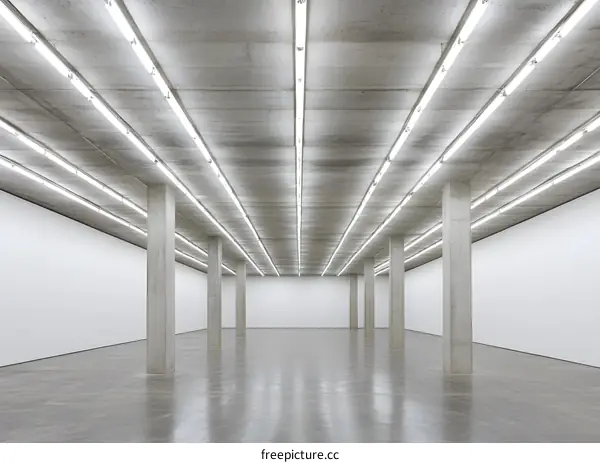 Minimalist Concrete Interior Design with Fluorescent Lights