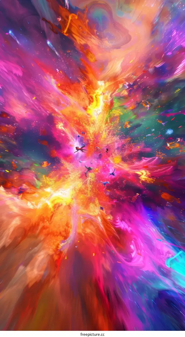 Colorful abstract painting with people falling