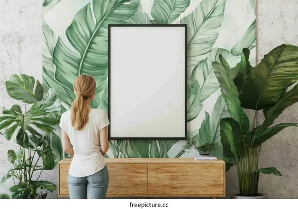 Stylish Modern Room with Tropical Leaf Wallpaper