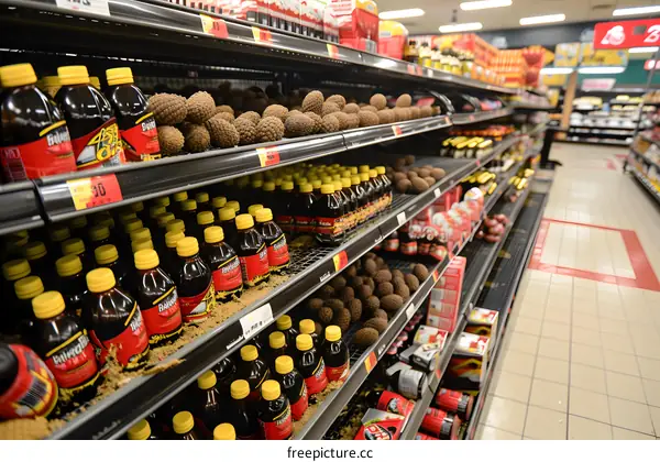 Grocery Store Shelves Full of Drinks and Snacks