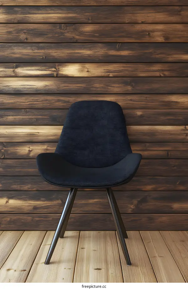 Black Chair Against Wooden Wall