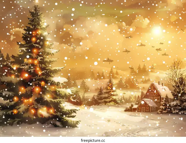 Snowy Christmas Village with Church and Elk