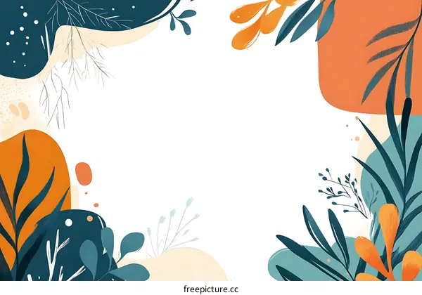 Abstract Floral Background With Orange Blue and Beige Tones
