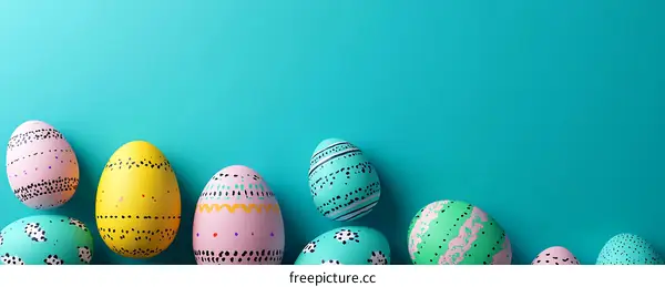Colorful Easter Eggs on a Teal Background