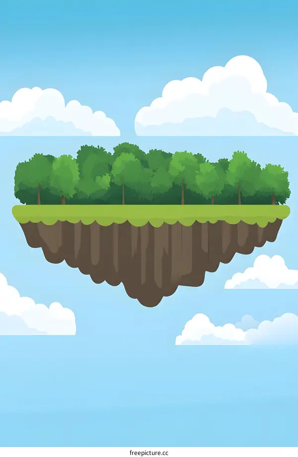 Floating Green Island in the Sky with Clouds