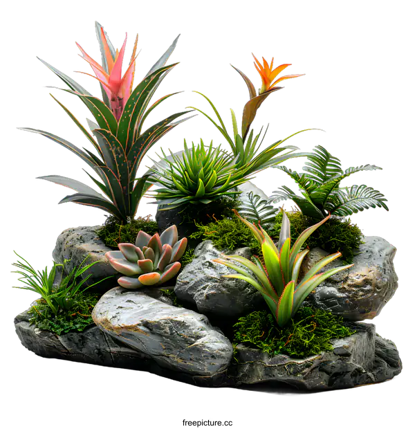 [Transparent Background PNG]Artificial plants in rocks
