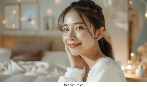 Close-up portrait of a beautiful young Asian woman smiling