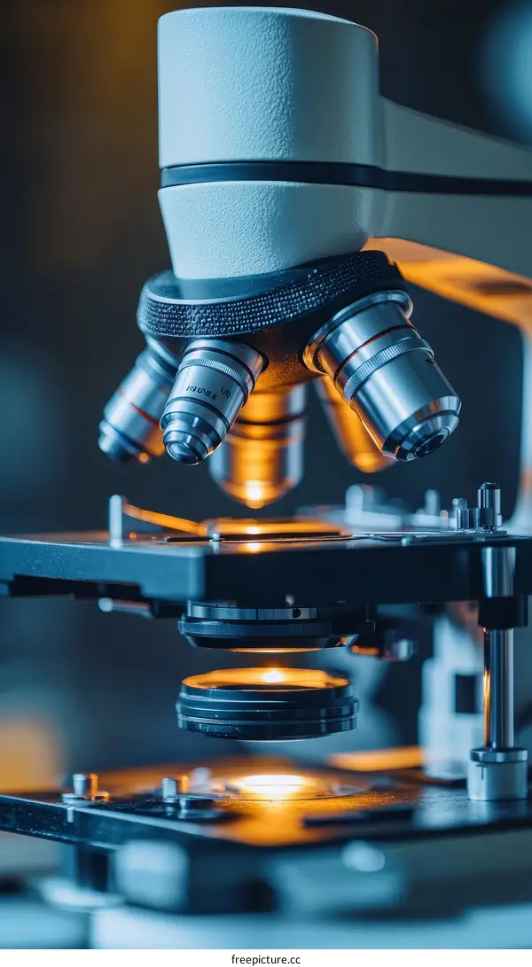 Close-up View of a Modern Scientific Microscope