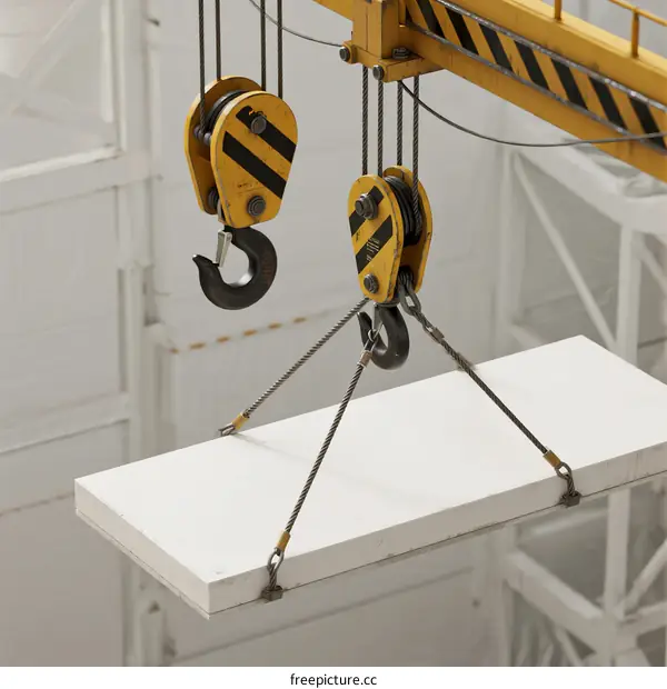 Industrial Crane Lifting White Panel with Steel Cables