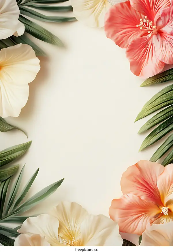Tropical Flower Frame with White Background