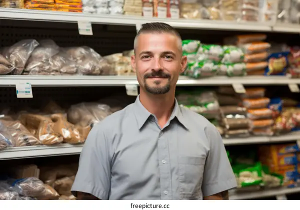 Portrait of a male grocery store clerk