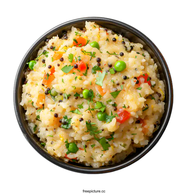 [Transparent Background PNG]Indian food, Upma made with semolina, carrot, peas, tomato, onion and spices