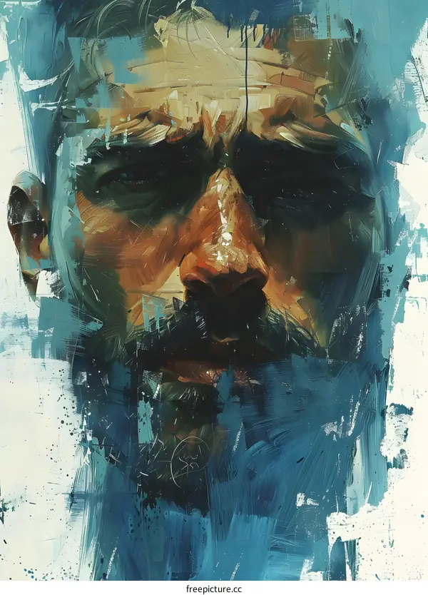 Abstract Art Portrait of Man with Blue and White Background