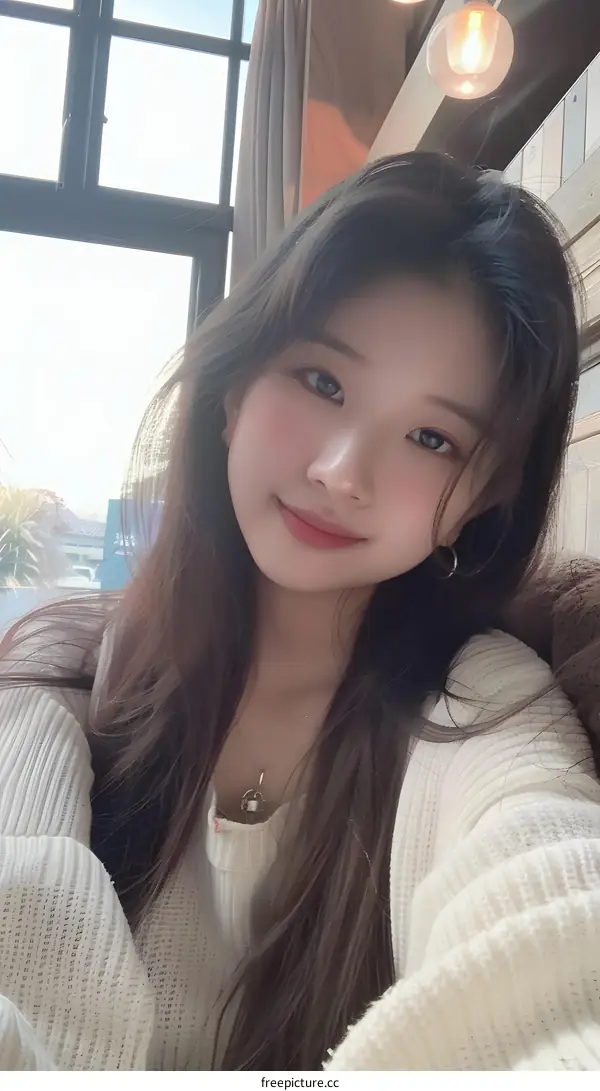 Close up Portrait of Young Asian Woman With Long Hair