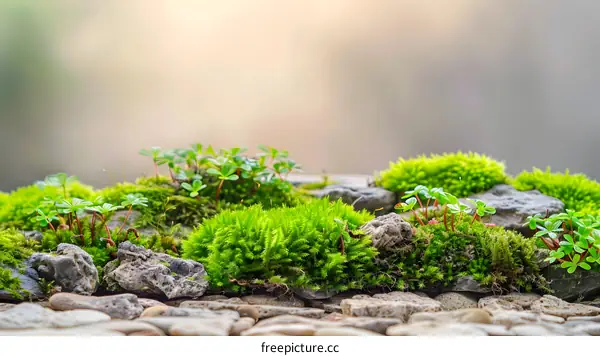 Green Moss and Stones Texture Background