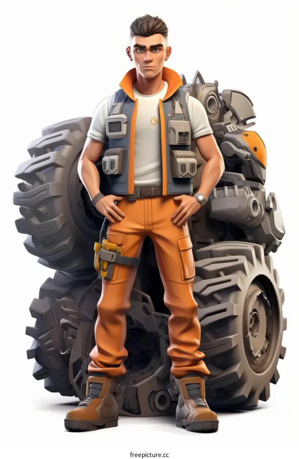 A man standing next to a large wheel