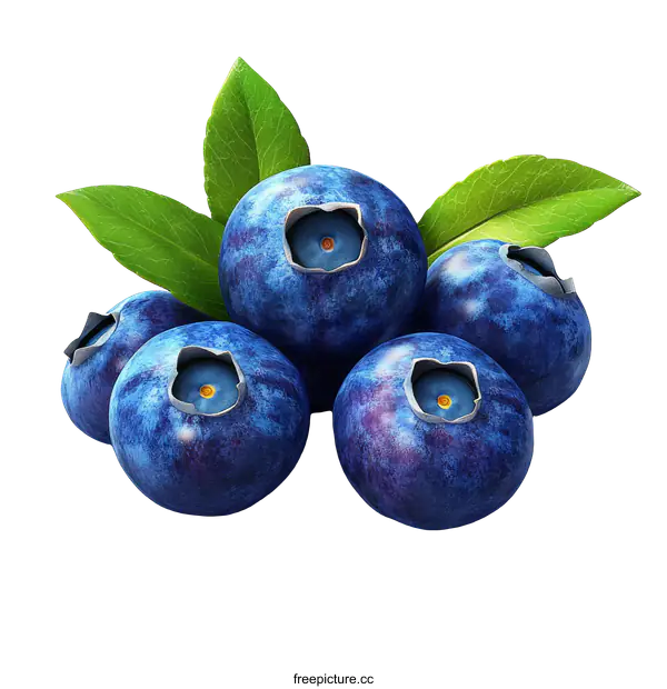[Transparent Background PNG]Closeup Blueberries with Leaves