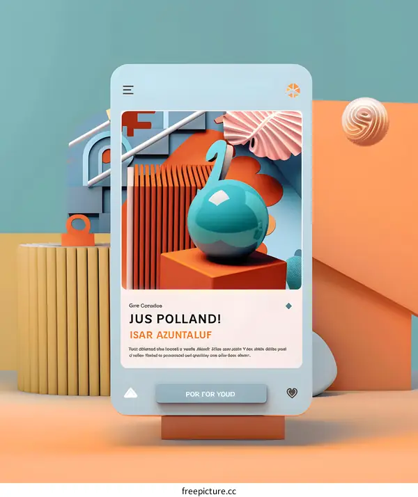 Abstract 3D Design with Geometric Shapes and a Blue Sphere