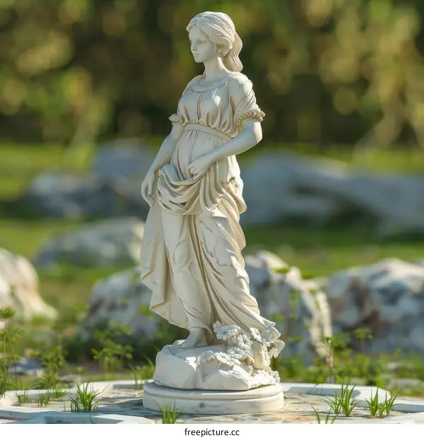 Ancient Greek Statue of a Woman in a Garden Setting