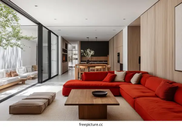 Modern Red Sectional Sofa in a Stylish Living Room