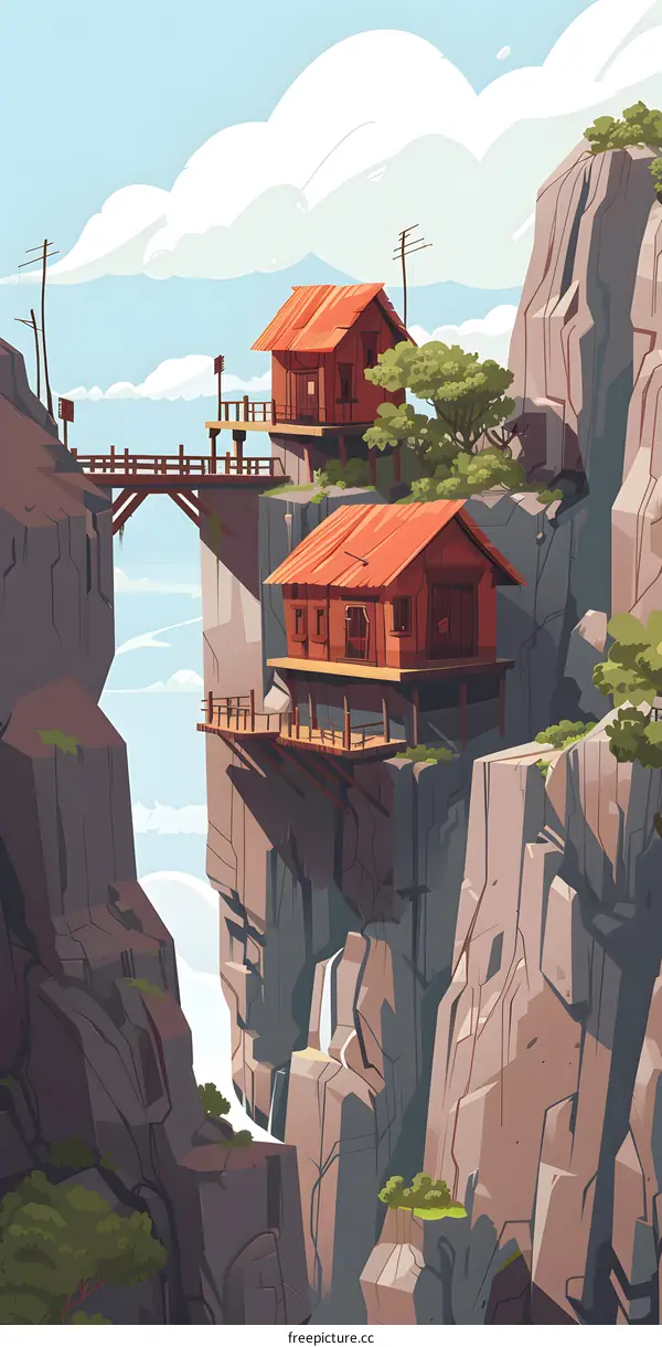 Two Houses Built on Cliffside