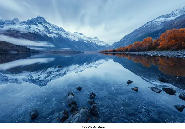 Serene Lake Reflecting Mountains and Trees
