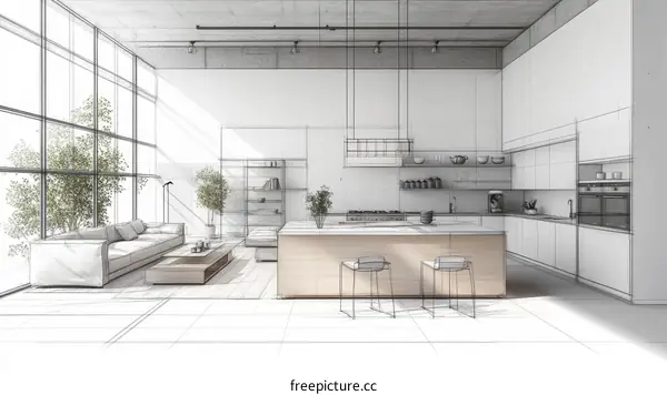 Sketch of Modern Loft Apartment Interior Design