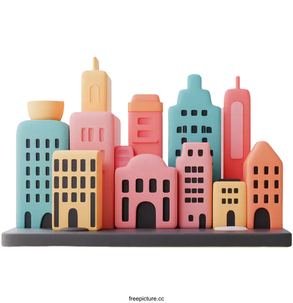 [Transparent Background PNG]Colorful Cartoon Cityscape Illustration