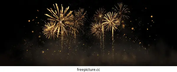 Golden Fireworks Explode in Night Sky