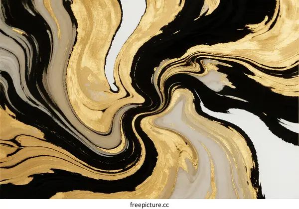 Golden and Black Marbled Abstract Art with Flowing Patterns