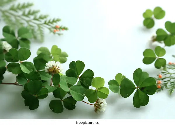 Fresh Clover Leaves and Tiny Flowers Arrangement
